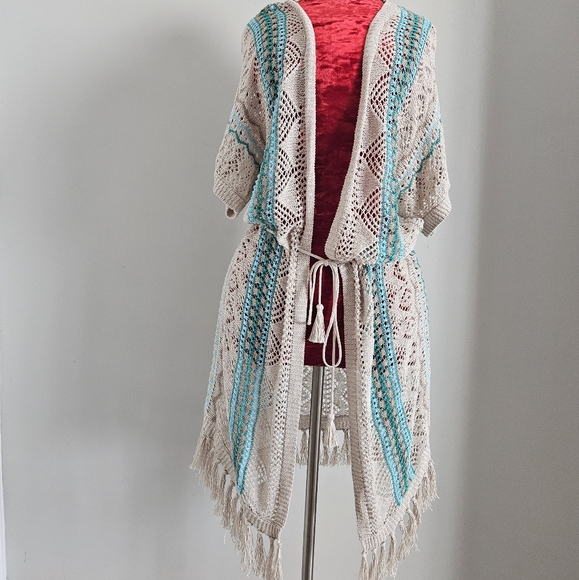Chico's Sweaters - Chico's Knitted Long Cardigan with Fringe